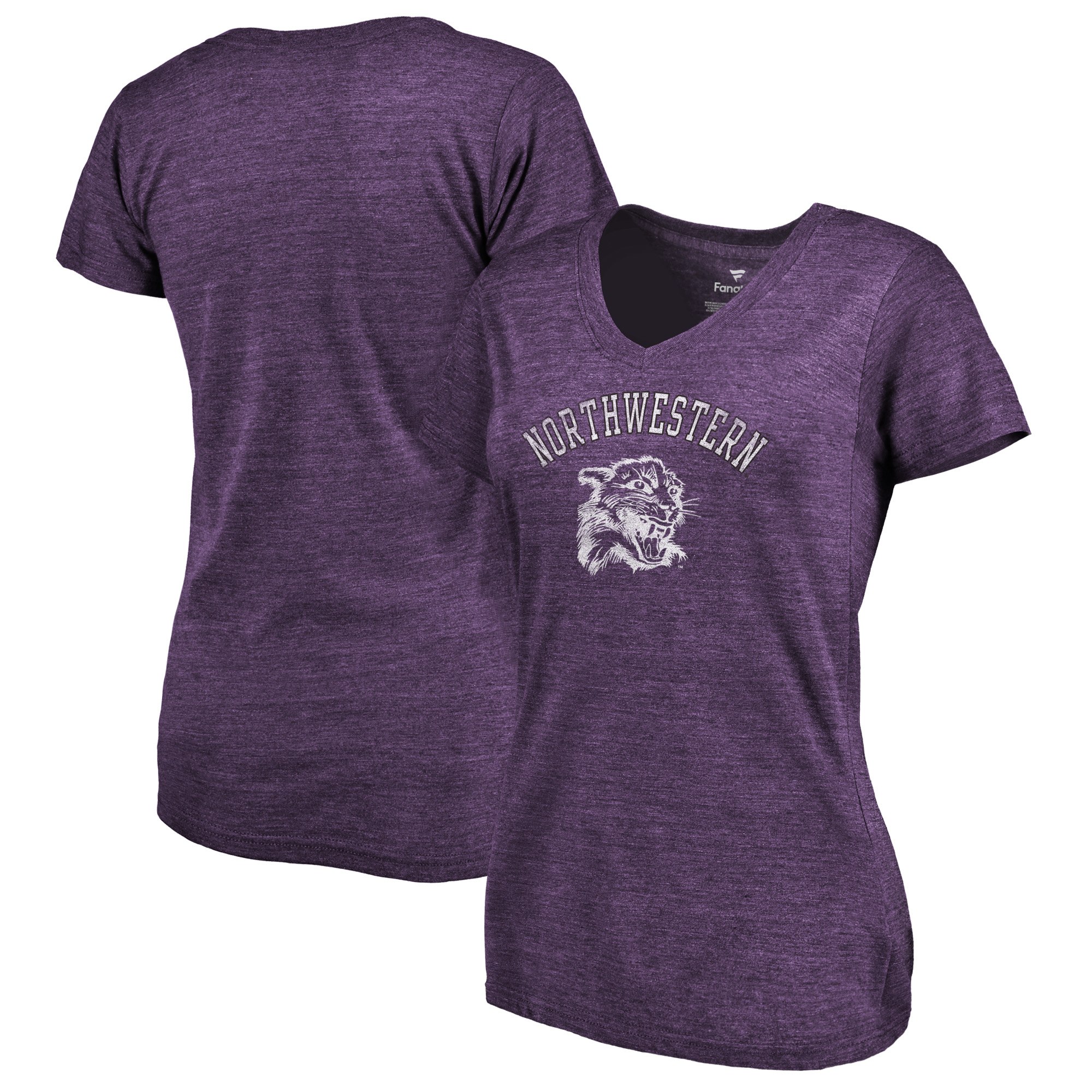 2020 NCAA Fanatics Branded Northwestern Wildcats Women Purple Vault Arch over Logo TriBlend VNeck TShirt